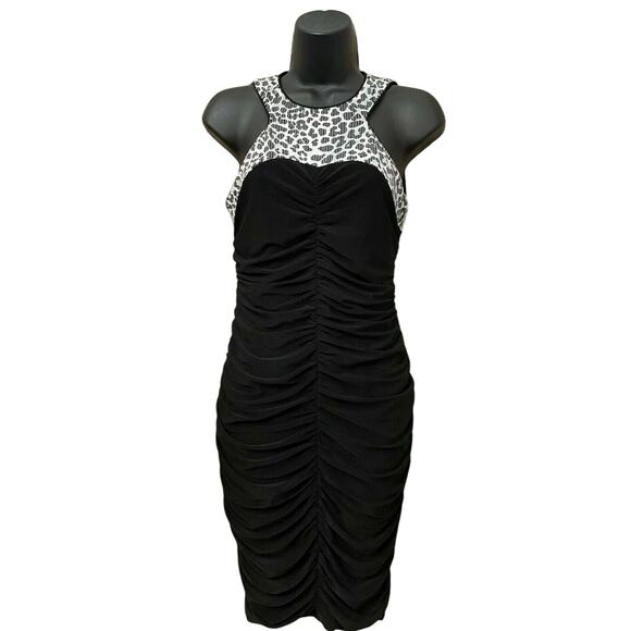 CACHE Animal Black Bodycon Sequin Ruched Evening Event Dress Stretch NWT $198 - Picture 8 of 9